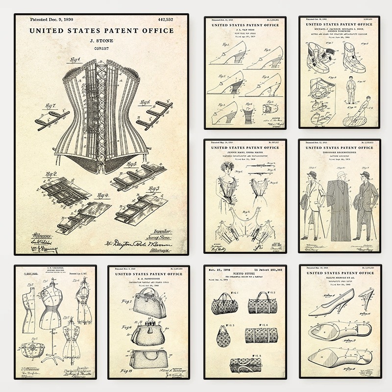 Vintage Fashion Prints For Wall - Модная одежда, сумка для обуви, дизайн,