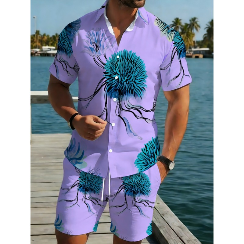 Printed Floral Shirt - Мужской комплект: гавайская рубашка и шорты,