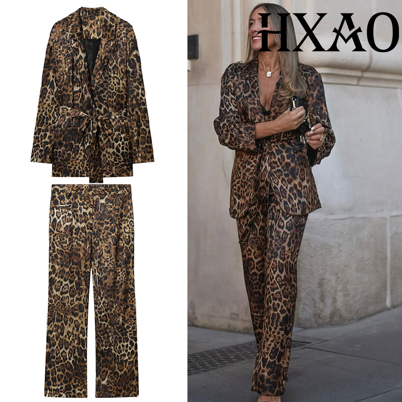 Vintage Trench Coat - HXAO Леопардовые брюки Комплект из 2