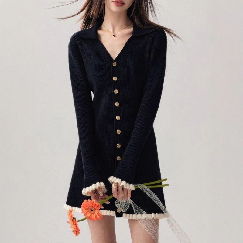 Vintage Fashion Old Money - Вязаное платье BWQ в стиле французской