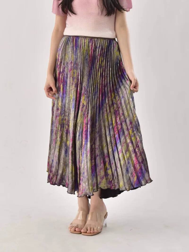 Vintage Fashion Old Money - Блестящая красочная роскошная юбка-миди с высокой
