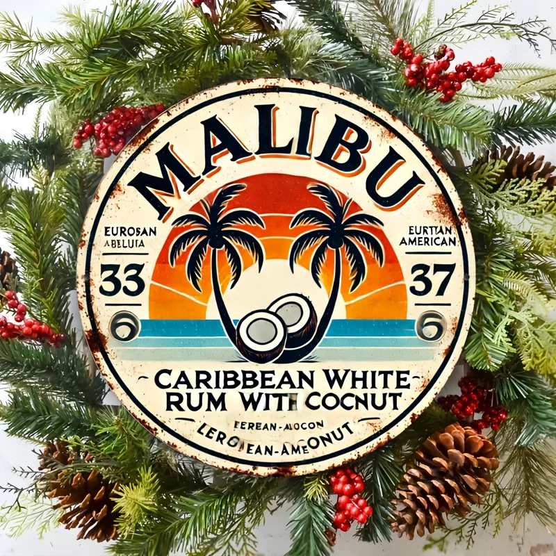 Vintage Fashion Plates - Винтажная алюминиевая настенная вывеска Malibu Rum