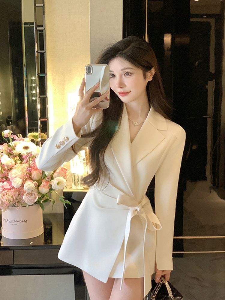 Vintage Trench Coat - Однотонный женский приталенный блейзер в корейском