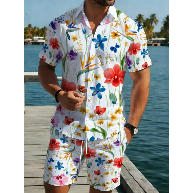 Printed Floral Shirt - Мужской летний комплект: рубашка с коротким