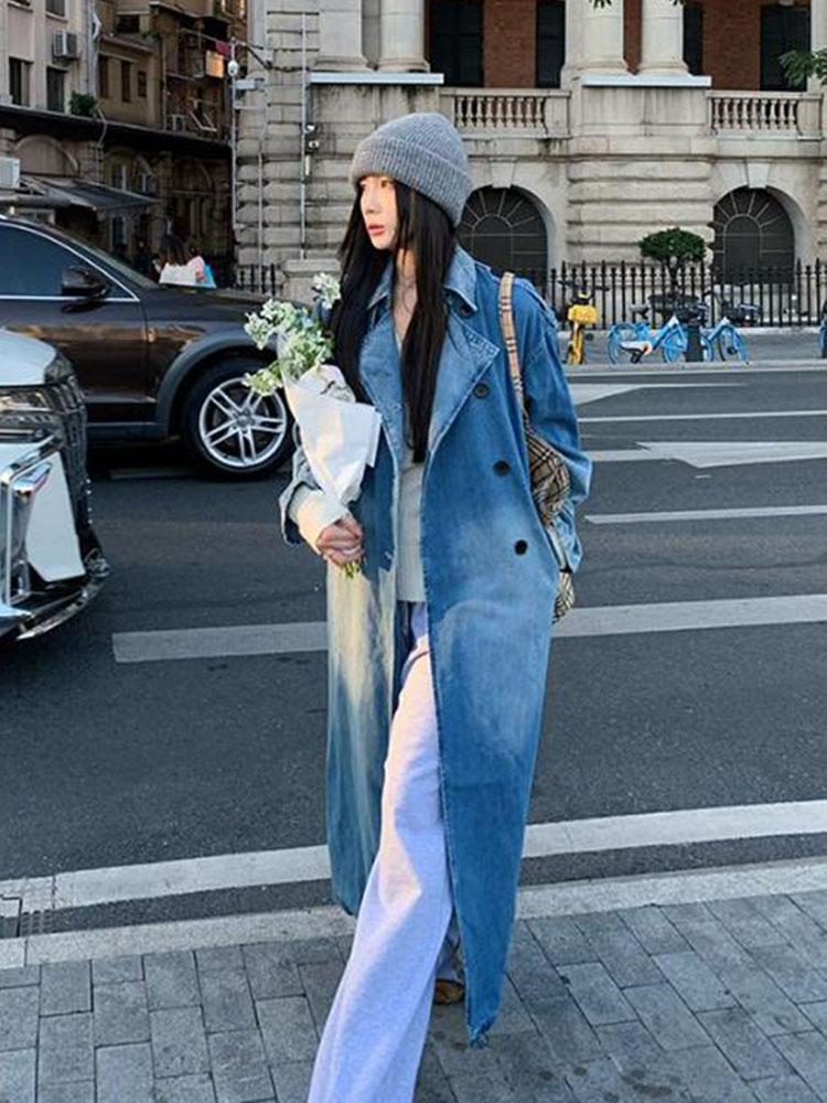 Vintage Trench Coat - Двубортный джинсовый плащ в гонконгском стиле