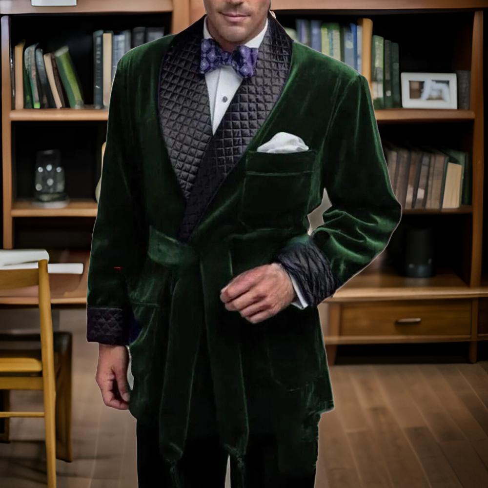 Vintage Trench Coat - Зеленый бархатный костюм для курения, куртки