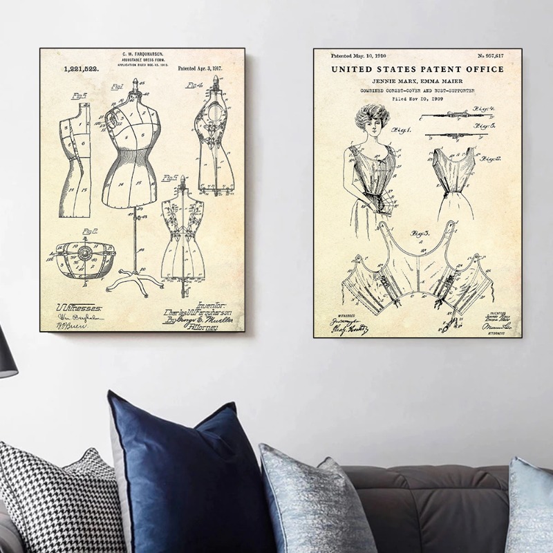 Модная одежда, сумка для обуви – обзор и цена Vintage Fashion Prints For Wall